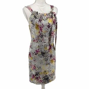 Ann Taylor LOFT Size 4 Sleeveless Sheath Dress Silver White Magenta Pink Lined